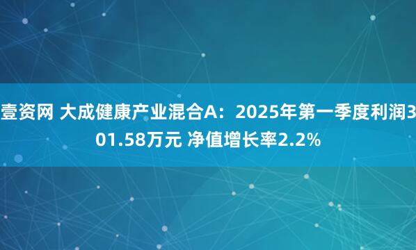 壹资网 大成健康产业混合A：2025年第一季度利润301.58万元 净值增长率2.2%